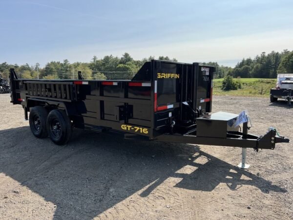 2024 griffin trailers 7×16 14k telescopic dump trailer w/ramps & spare tire mount