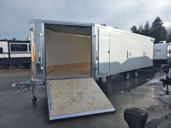 2024 mission trailers 101×24 aluminum 4/5 place drive in/out deckover w/galvanized pkg, canopy
