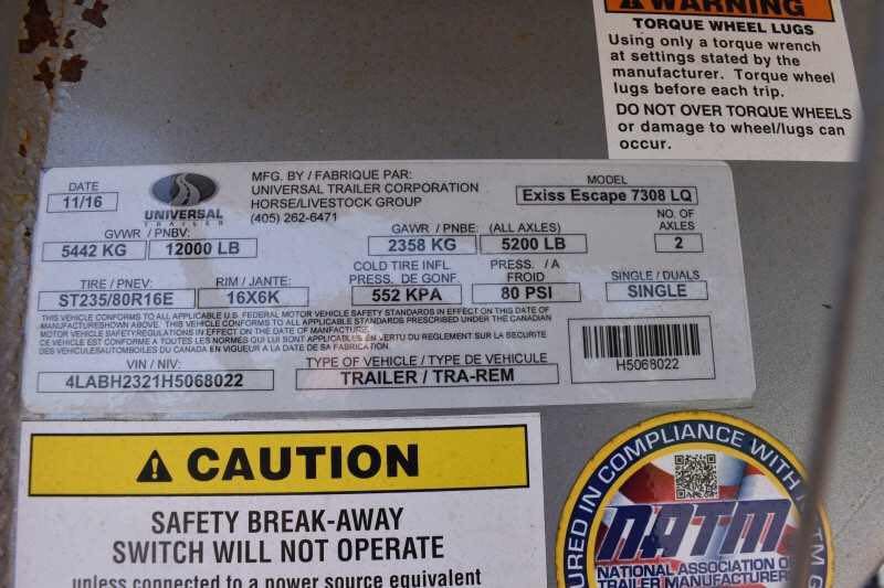 2017 exiss escape 7308lq 3 horse trailer with 8′ short wall