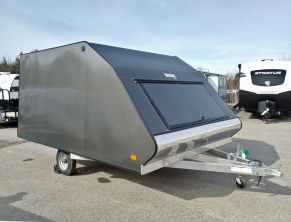 mission trailers 101×12 aluminum 2 place crossover w/mats & guides, rear canopy