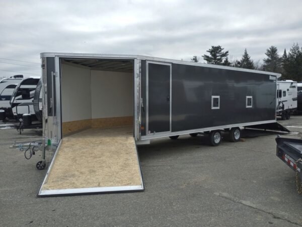 2024 mission trailers 101×24 aluminum 4/5 place drive in/out deckover w/galvanized pkg, canopy