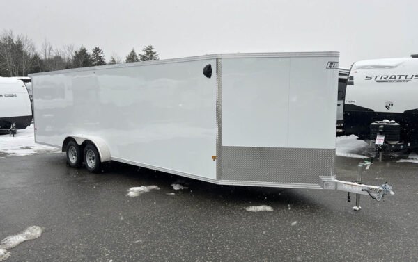 2024 e z hauler 7×24 aluminum 4 place drive in/out w/tapered ramps, rear canopy