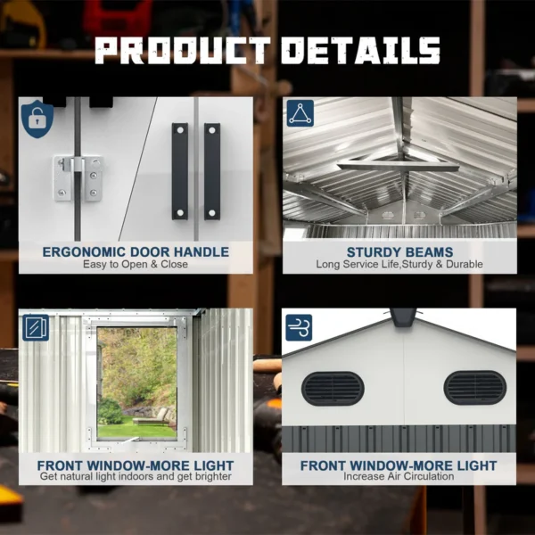 metal storage shed with double hinged doors