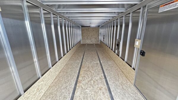 2024 e z hauler 7×24 aluminum 4 place drive in/out w/tapered ramps, rear canopy