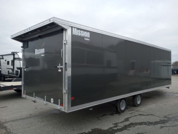 2024 mission trailers 101×24 aluminum 4/5 place drive in/out deckover w/galvanized pkg, canopy