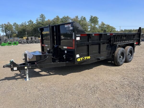 2024 griffin trailers 7×16 14k telescopic dump trailer w/ramps & spare tire mount