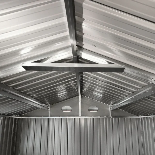 metal storage shed with double hinged doors